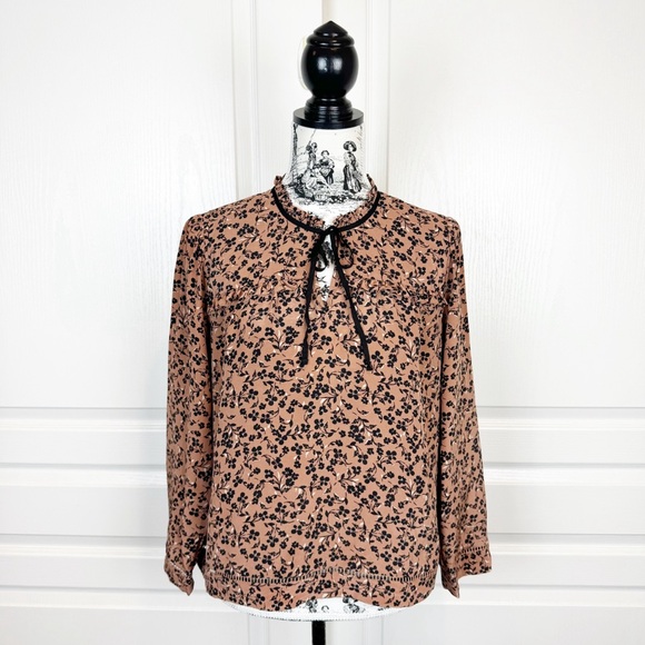 J. Crew Point Sur Blossom Print Silk Popover Blouse - Picture 2 of 7